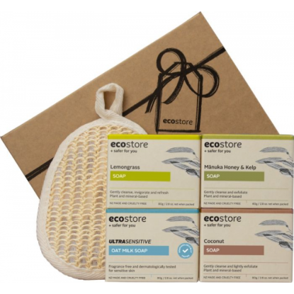 Picture of ecostore Soap Selection Gift Set — 4 × 80 g Soaps & Exfoliating Bag