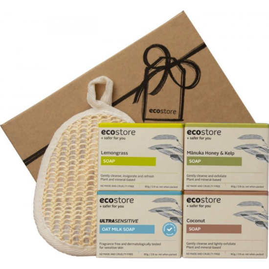 Picture of ecostore Soap Selection Gift Set — 4 × 80 g Soaps & Exfoliating Bag